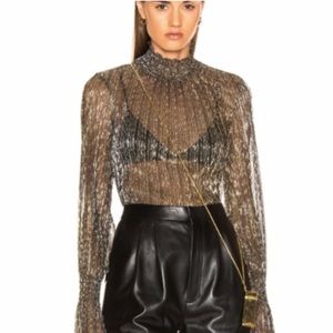 L'AGENCE Paola Metallic Striped High-Neck Blouse XS